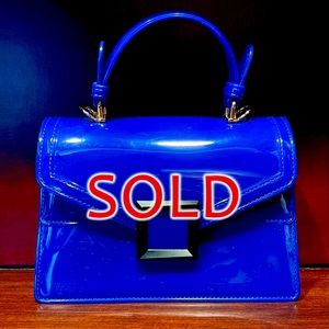 SOLD - Blue PVC handbag with detachable shoulder strap